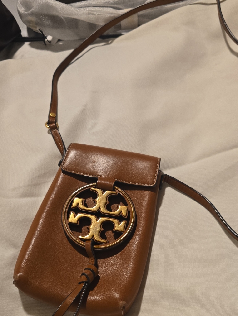 Tory Burch Tan Leather Miller Logo Crossbody